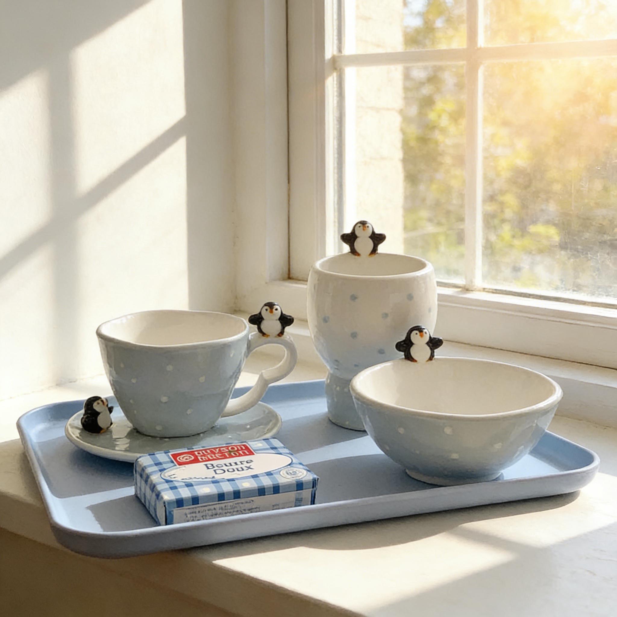Penguin Perch Egg-Shaped Ceramic Coffee Cup & Saucer Set – 3D Penguin Handle & Saucer Design - Image 3